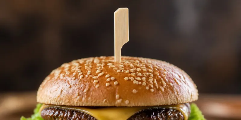 Bamboe gunshape-prikker in een hamburger